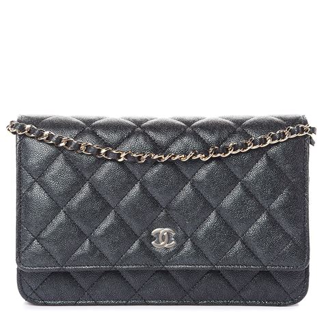 CHANEL Caviar Quilted Mini Wallet On Chain WOC Black.